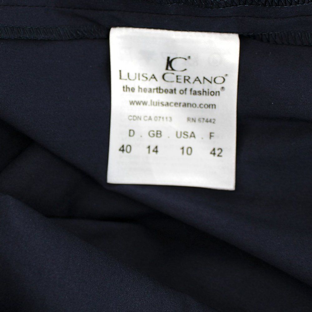 LUISA CERANO Dark Blue Cotton Stretch Shirt Dress Ruched Front Button Midi SZ 10 - Picture 10 of 15
